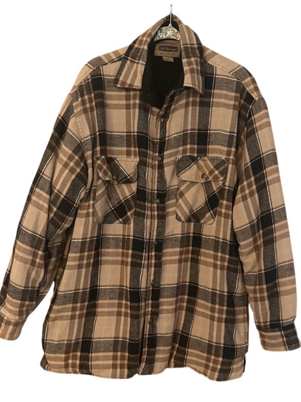 Cold Storage Cold Weather Men's Plaid Flannel Shirt Jacket - Beige/Brown Size M